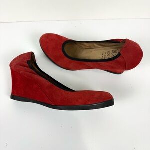 Wonders Red Suede Leather Wedge Pumps Heels Comfort Shoes Sz 8 Made In Spain Y2K